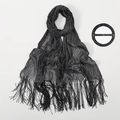 Funkelndes schwarzes Lurex-Schultertuch mit langen Fransen und passender Schnalle für Kleider - 190cm / Schwarz Silber + Schwarzer Ring (7#)
