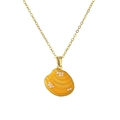 Gold plated shell pendant necklace with enamel details and small pearls on white background - Yellow