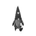 Gray Christmas gnome plush with white heart knit hat holding a small coffee cup - Male (Beard) / Black/Dark Grey