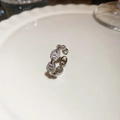 Close-up of silver chain link ring with zircon stones on a white ceramic tray - 16# Ring - Silver Pig Nose Chain