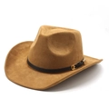 Chapeau de cowboy western classique en daim chameau avec ceinture en cuir noir et boucle - M (56-59cm) / Kaki (Daim)