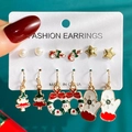 6-pair set of Christmas earrings featuring colorful reindeer, trees, and snowflakes - Christmas Earring Set (HZS2280-6)