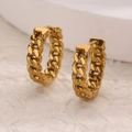 Elegant gold cuban link hoop earrings with minimalist woven chain texture design - Gold Cuban Link Texture