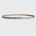 Cintura sottile in pelle beige con fibbia quadrata argentata per abiti donna - Lunghezza 105cm Larghezza 1.4cm / Beige