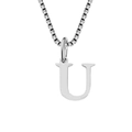 Minimalist stainless steel box chain necklace with a polished silver letter U pendant - U-Silver