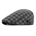 Classic black and white tweed ivy cap with leather strap and bronze metal buckle - 55-60cm (Adjustable) / Black