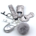 Grey marble pattern neoprene keychain set with safety alarm and fluffy pompom - Grey Marble (Style 9)