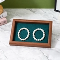 Walnut wood jewelry tray with dark teal velvet lining and elegant pearl bracelets - Walnut Frame with Green Interior