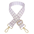 Adjustable purple and white houndstooth jacquard shoulder strap with gold metal hooks - Houndstooth / Light Purple