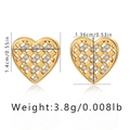 Detailed dimensions of 18K gold plated heart earrings with zircon mesh design - Hollow Grid Heart with Stones Style (KE0966) / 18K Gold