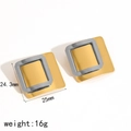 Pendientes geométricos cuadrados de oro de 18k y plata bitono, tamaño de 25mm x 24,3mm - Estilo bicolor oro y plata (TE60080-SG)