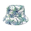 Detailed view of the tropical palm tree pattern and canvas texture on white bucket hat - M(56-58cm) / White