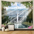 Detailed view of large landscape tapestry featuring Peterhof Palace fountain and garden - Peterhof Palace Fountain Landscape (GT109960)
