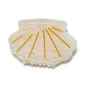 Pearlescent white shell claw clip with golden marble texture for hair styling - Large White Shell