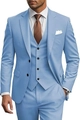 Slim fit three-piece suit in sky blue color with notch lapel blazer and vest - Light Blue