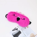 Plush pink sleeping mask with cute flamingo embroidery and soft elastic headband - Flamingo