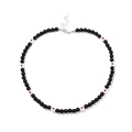 Black beaded necklace with white heart patterns and adjustable silver lobster clasp - Black Heart