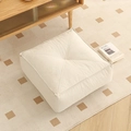 Beige square cotton linen floor cushion with decorative cross-stitching and firm support - Fine Linen / Square / EPS 40x40x15cm / White