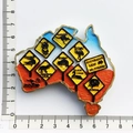 Australian map resin fridge magnet with yellow road signs and various wildlife icons - Road Sign Map