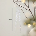 Set of two 26cm clear acrylic icicle ornaments hanging on a rustic branch with warm lights - Icicle (WL2022-70)