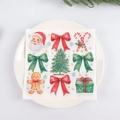 Christmas dinner napkins with festive Santa Claus and tree prints on white plates - Mixed Christmas Pattern (JR-11)