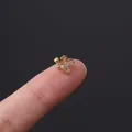 Gold flower stud earring with cubic zirconia crystals and ball screw back closure - Rectangular Diamond Four-Petal Flower (HSPJ356-12#G)