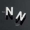 Silver stainless steel 3D letter N pendant charm with 8mm height and 5mm width measurements - Silver-Letter N