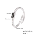 Silver color titanium steel adjustable ring with rectangular black glass stone - US 6 / Steel Color Black Gemstone
