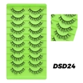 10-pair set of thick curled false eyelashes model DSD24 with bright green tray - DSD24 (Green)