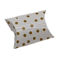 Detail der weißen kissenförmigen Geschenkbox mit eleganten goldenen Punkten - Gold Gepunktete Kissenbox Ohne Deko