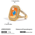 Anello ottagonale in acciaio placcato oro 18K con smalto cactus e pietre di zirconi - Cactus del Deserto Ottagono / Oro