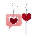 Pendientes de corazón leopardo rosa con burbuja de chat asimétrica y diseño resina - Sobre Asimétrico / Rosa/Rojo