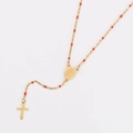 Collana rosario in acciaio inossidabile dorato con perle rosse e medaglia Maria - Rosso