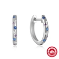 S925 sterling silver hoop earrings with blue star and purple moon zircon stones - Colorful Star Moon Pattern / White Gold