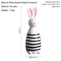 Ornamento a coniglio in legno minimalista a strisce bianche e nere, figura decorativa da 14,5cm - Coniglio a righe bianche e nere