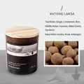 Aromatherapy soy wax candle in brown glass jar with wood lid, Katong Laksa scent, 140g - Katong Laksa