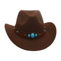 Dark brown kids felt cowboy hat featuring turquoise stone belt and vintage western style - Coffee