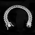 Silver-toned 12mm Cuban link chain necklace with sparkling rhinestones and square clasp - 18cm Silver Rhombus