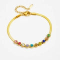 Bracciale a catena serpente in acciaio inossidabile dorato con undici zirconi colorati - Bracciale (564)