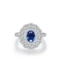 Lussuoso anello in argento S925 con zaffiro blu ovale e doppio alone di diamanti pavé - Taglia US 5 / Argento Sterling S925 (Pietra Blu)
