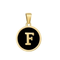 Golden titanium steel pendant featuring a black enamel circle and letter F engraving - Letter F
