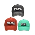 Matching PAPA MAMA MINI baseball caps with 3D embroidery in black, brown and mint green - Family Set (PAPA+MAMA+MINI) / Black/Orange/Green