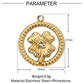 Detailed view of golden stainless steel clover pendant with size and material parameters - Hollow Clover Pendant-VG860