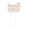 Makro-Detail von Tortenstecker zum 21. Geburtstag in Roségold mit Glitzerkrone und Sternen - 21. Geburtstag (Stil 21) / Roségold