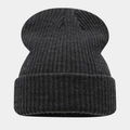 Detailed close-up showing the vertical ribbed knit texture of a dark grey winter beanie - 202# Dark Heather Gray