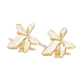 Elegant 18K gold plated stainless steel floral stud earrings with white enamel petals - Gold (White Petals Gold Edge Flower)