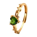Golden vine open ring with a heart-shaped green gemstone and sparkling accents - Diopside Heart Vine Style (LR355)