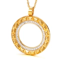 Collana elegante in acciaio inossidabile dorato con pendente geometrico e cristalli bianchi - Stile Zirconia Bianca Pavé Tondo Oro (KP50128-K)