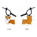 Portachiavi cucciolo Corgi in pelle gialla e bianca con nastro nero e gancio a onda - Corgi