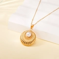 Gold stainless steel necklace with shell pendant and central pearl on white stone - Radiating Shell Pearl Style (137520)